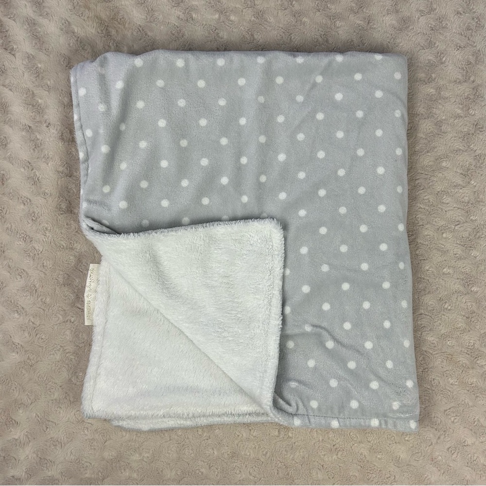 Blankets & Beyond Gray White Polka Dots Baby Blanket Reversible Lovey
